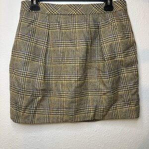 J. Crew Plaid Mini Skirt 2 Wool Tweed Pleated Preppy Academia Brown Tan